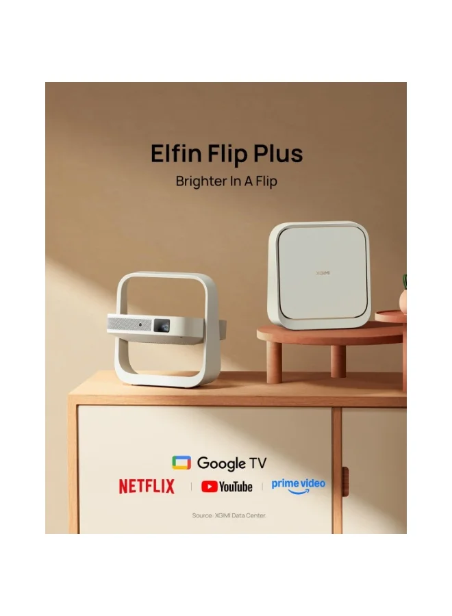XGIMI ELFIN FLIP PLUS | Portable Projector, Google TV with Licensed Netflix, 500 ISO Lumens, 1080P Resolution Home Projector, Build-in Adjustable Stand, Lightweight and Compact Design, Screen Adaption